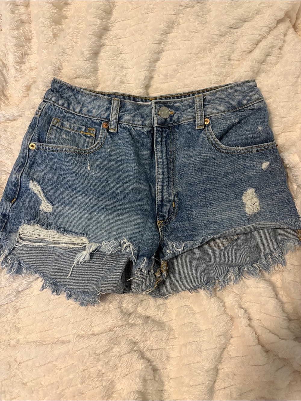 Garage Distressed Light Blue Denim Jean Shorts